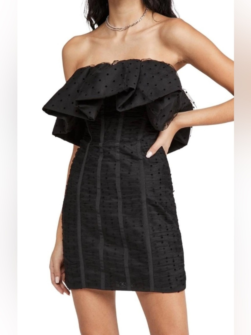 Self-Portrait Strapless Frill Mini Dress Black Size 10 NWT